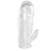 Прозрачная гелевая насадка с шипами и клиторальным отростком - 13 см. - Toyfa Basic - в Люберцах купить с доставкой