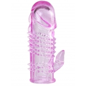 Розовая  гелевая насадка с клиторальным отростком - 13,5 см. - Toyfa Basic - в Люберцах купить с доставкой