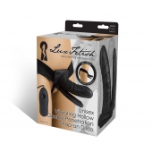 Полый страпон с двумя отростками и вибрацией Unisex Vibrating Hollow Strap-On Double Penetrating Dildo - 17,8 см. - Lux Fetish - купить с доставкой в Люберцах