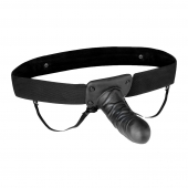 Чёрный полый страпон с вибрацией Unisex Vibrating Hollow Strap-On - 14 см. - Lux Fetish - купить с доставкой в Люберцах