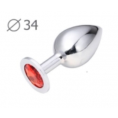 Коническая серебристая анальная втулка с красным кристаллом - 8,2 см. - Anal Jewelry Plug - купить с доставкой в Люберцах