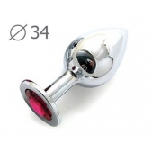 Коническая серебристая анальная втулка с малиновым кристаллом - 8,2 см. - Anal Jewelry Plug - купить с доставкой в Люберцах