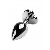 Серебристая коническая анальная пробка с красным кристаллом-сердечком - 7 см. - ToyFa - купить с доставкой в Люберцах