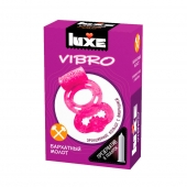 Розовое эрекционное виброкольцо Luxe VIBRO  Бархатный молот  + презерватив - Luxe - в Люберцах купить с доставкой