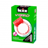 Розовое эрекционное виброкольцо Luxe VIBRO  Поцелуй стриптизёрши  + презерватив - Luxe - в Люберцах купить с доставкой