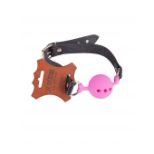 Розовый кляп-шар на черных кожаных ремешках - Sitabella - купить с доставкой в Люберцах