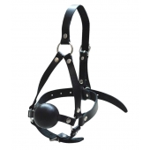 Черный кляп-шар со сбруей на голову из кожи - Sitabella - купить с доставкой в Люберцах