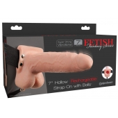 Телесный перезаряжаемый вибрострапон 7  Hollow Rechargeable Strap-on with Balls - 20,3 см. - Pipedream - купить с доставкой в Люберцах