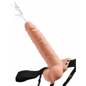 Телесный полый страпон с имитацией эякуляции 7.5  Hollow Squirting Strap-On with Balls Flesh - 21,6 см. - Pipedream - купить с доставкой в Люберцах
