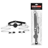 Черный кляп-шарик с зажимами на соски на металлической цепочке - Notabu - купить с доставкой в Люберцах