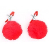 Зажимы для сосков с красным пушком - Notabu - купить с доставкой в Люберцах