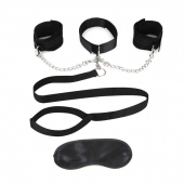 Чёрный ошейник с наручниками и поводком Collar Cuffs   Leash Set - Lux Fetish - купить с доставкой в Люберцах