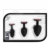 Набор черных анальных пробок с красным кристаллом-сердечком Bling Plugs Training Kit - Blush Novelties - купить с доставкой в Люберцах