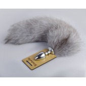 Серебристая анальная пробка с натуральным хвостиком - Sitabella - купить с доставкой в Люберцах