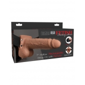 Кофейный перезаряжаемый вибрострапон 7  Hollow Rechargeable Strap-on with Balls - 20,3 см. - Pipedream - купить с доставкой в Люберцах