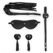 Эротический набор в черном цвете: маска, кляп, пэстисы, плётка - Notabu - купить с доставкой в Люберцах