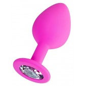 Розовая анальная втулка Brilliant с прозрачным кристаллом - 7 см. - ToyFa - купить с доставкой в Люберцах