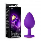 Фиолетовая анальная пробка Bling Plug Medium с золотистым стразом - 8,3 см. - Blush Novelties - купить с доставкой в Люберцах
