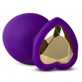 Фиолетовая анальная пробка Bling Plug Large с золотистым стразом - 9,5 см. - Blush Novelties - купить с доставкой в Люберцах