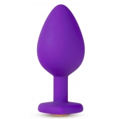 Фиолетовая анальная пробка Bling Plug Large с золотистым стразом - 9,5 см. - Blush Novelties - купить с доставкой в Люберцах