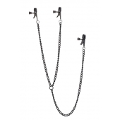 Черные зажимы на соски и клитор на цепочке DELUXE NIPPLE   CLIT CLAMPS - Dream Toys - купить с доставкой в Люберцах