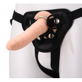 Телесный страпон на черных трусиках STRAP ON REAL DILDO - 20 см. - Dream Toys - купить с доставкой в Люберцах