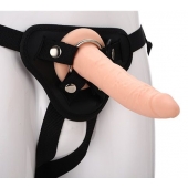 Телесный страпон на черных трусиках STRAP ON REAL DILDO - 20 см. - Dream Toys - купить с доставкой в Люберцах