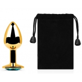 Золотистая анальная пробка с голубым стразом - 7,2 см. - Anal Jewelry Plug - купить с доставкой в Люберцах