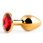 Золотистая анальная пробка с красным стразом - 7,2 см. - Anal Jewelry Plug - купить с доставкой в Люберцах