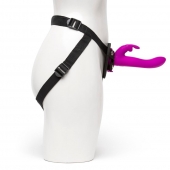 Лиловый страпон Rechargeable Vibrating Strap-On Harness Set - 17,6 см. - Happy Rabbit - купить с доставкой в Люберцах