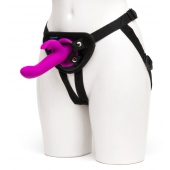 Лиловый страпон Rechargeable Vibrating Strap-On Harness Set - 17,6 см. - Happy Rabbit - купить с доставкой в Люберцах