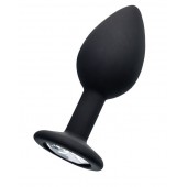 Черная анальная втулка с прозрачным стразом - 7,2 см. - POPO Pleasure - купить с доставкой в Люберцах