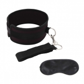 Черный ошейник с длинным поводком Collar and Leash Set - Lux Fetish - купить с доставкой в Люберцах