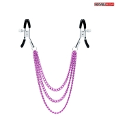 Оригинальные зажимы на соски с тройной розовой цепочкой - Notabu - купить с доставкой в Люберцах