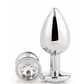 Серебристая анальная втулка с прозрачным кристаллом - 7,1 см. - Dream Toys - купить с доставкой в Люберцах