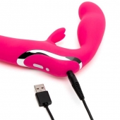 Ярко-розовый безремневой страпон Rechargeable Vibrating Strapless Strap-On - Happy Rabbit - купить с доставкой в Люберцах