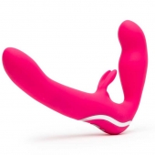 Ярко-розовый безремневой страпон Rechargeable Vibrating Strapless Strap-On - Happy Rabbit - купить с доставкой в Люберцах