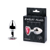 Серебристая анальная пробка с малиновым кристаллом-сердечком - 7 см. - Anal Jewelry Plug - купить с доставкой в Люберцах