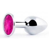 Серебристая анальная пробка с малиновым кристаллом - 7,2 см. - Anal Jewelry Plug - купить с доставкой в Люберцах