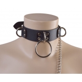 Черный кожаный ошейник Big Ring - Sitabella - купить с доставкой в Люберцах