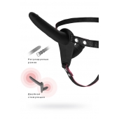 Черный страпон на ремнях с вагинальной пробкой - 15 см. - ToyFa - купить с доставкой в Люберцах