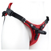 Красно-черный женский пояс с 2 способами крепления насадок и вагинальной пробкой - LOVETOY (А-Полимер) - купить с доставкой в Люберцах