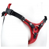 Красно-черный женский пояс с 2 способами крепления насадок и вагинальной пробкой - LOVETOY (А-Полимер) - купить с доставкой в Люберцах