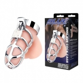 Серебристая металлическая клетка для члена с замком Enslave Cock Cage - BlueLine - купить с доставкой в Люберцах
