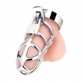 Серебристая металлическая клетка для члена с замком Enslave Cock Cage - BlueLine - купить с доставкой в Люберцах