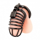 Черная металлическая клетка с замком Deluxe Chastity Cage - BlueLine - купить с доставкой в Люберцах