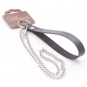 Серебристый металлический поводок с кожаной черной ручкой - 80 см. - Crazy Handmade - купить с доставкой в Люберцах
