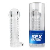 Прозрачная рельефная насадка-реалистик с петлей для мошонки - 13,5 см. - Sex Expert - в Люберцах купить с доставкой