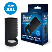 Черная открытая насадка на пенис с кольцом для мошонки XXL-size - 9,4 см. - Sex Expert - в Люберцах купить с доставкой