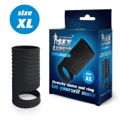 Черная открытая насадка на пенис с кольцом для мошонки XL-size - 8,9 см. - Sex Expert - в Люберцах купить с доставкой